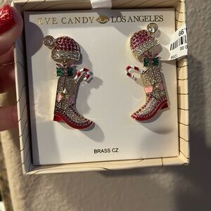 Eye Candy Los Angeles Christmas Cowboy Boot Earrings